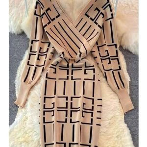 Women's V-Neck Long Sleeve Dress