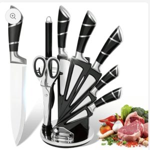 Knife Set with Rotating Block Stand Black-9 Piece